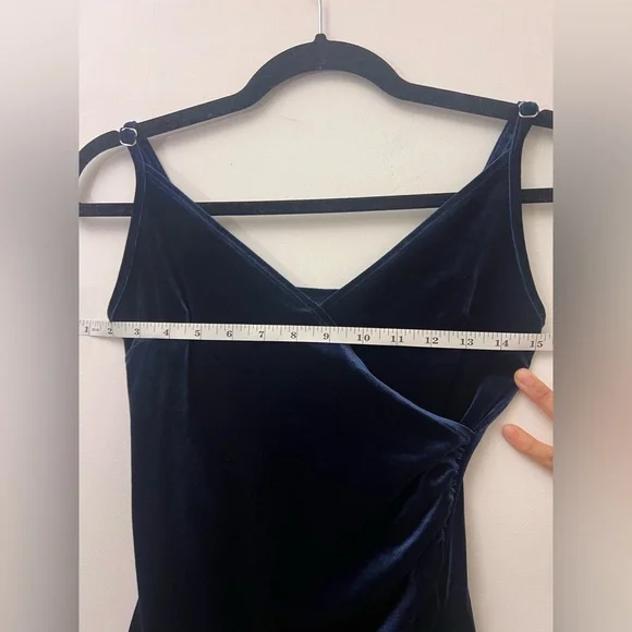 Velvet Asymmetrical Navy Blue Sexy Dress - Picture 7 of 11